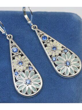 Vintage Inspired Earrings Teardrop Dangles Oil Drop Petal Stamen Inlaid Zirconia